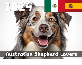 2024 Adorable Australian Shepherds Calendar | Printable PDF - Spanish