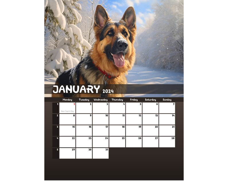 2024 German Shepherd Calendar Printable Canada Etsy