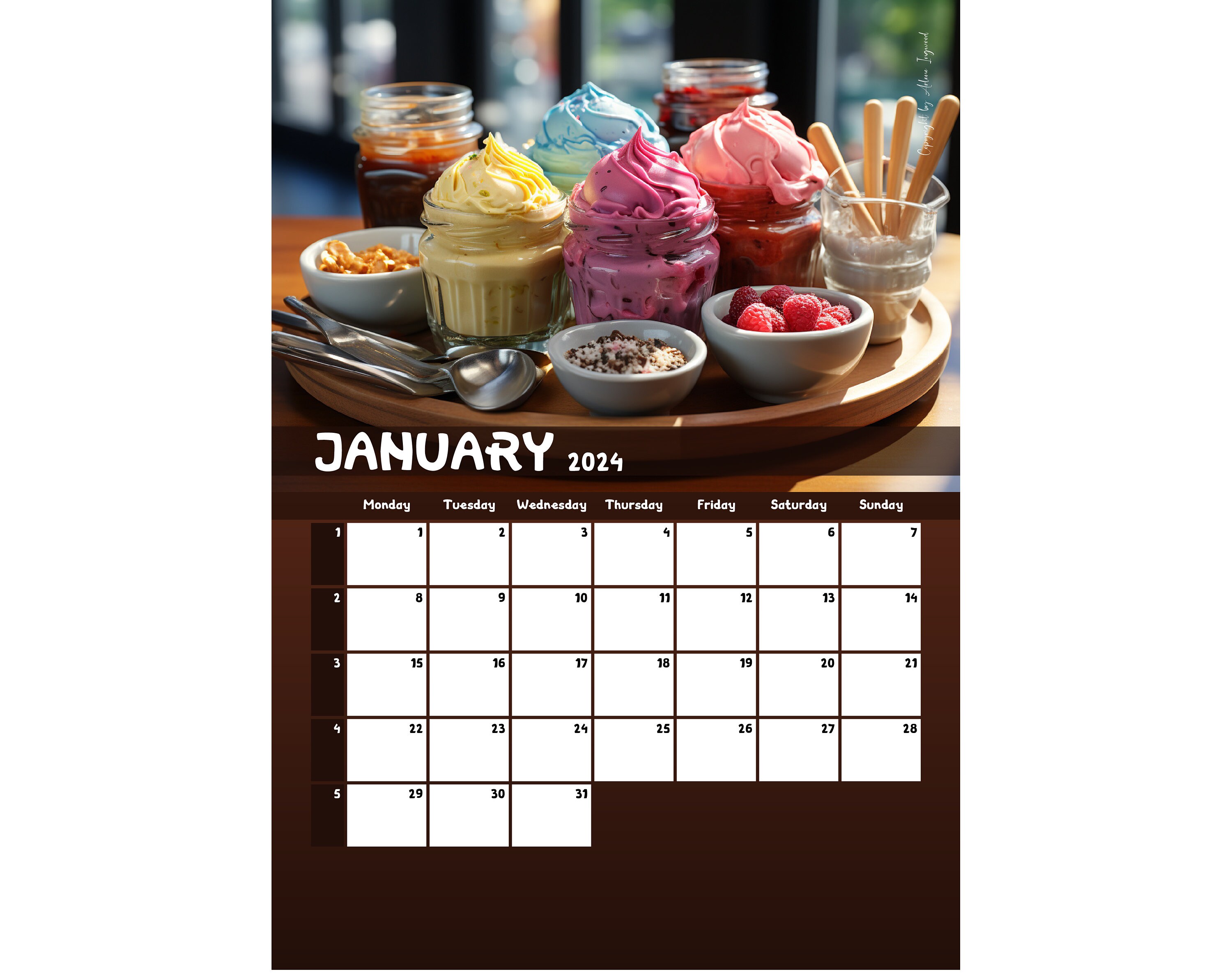 2024 Ice Cream Calendar Printable PDF Worldwide Etsy