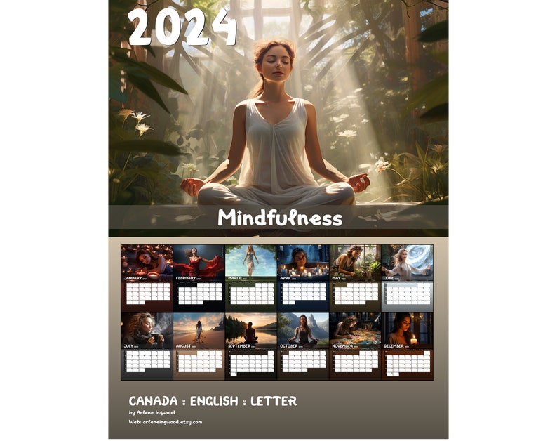 2024 & 2023 Mindfulness Calendar Printable Peaceful Etsy