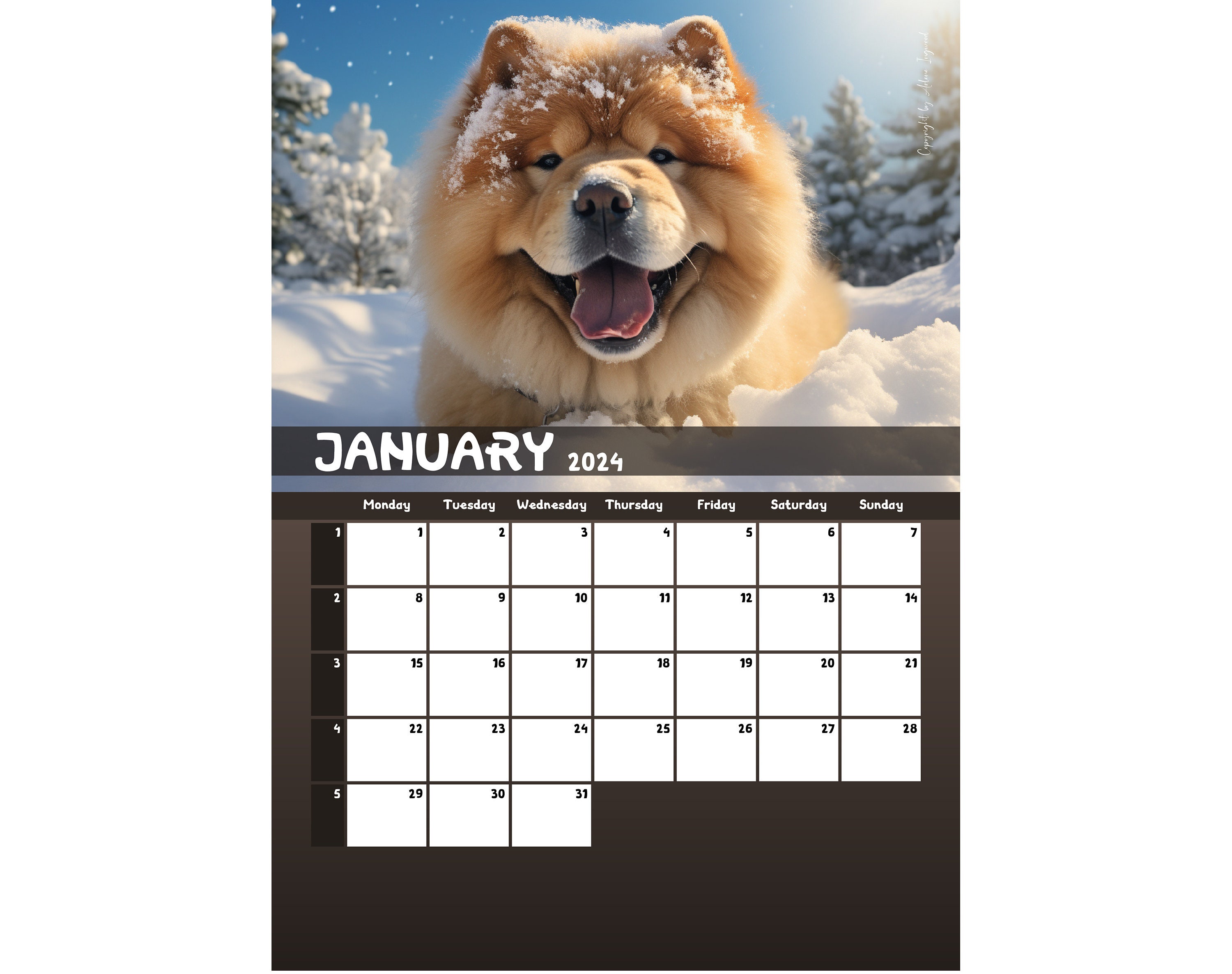 2024 Chow Chow Lovers Calendar Printable Worldwide Etsy
