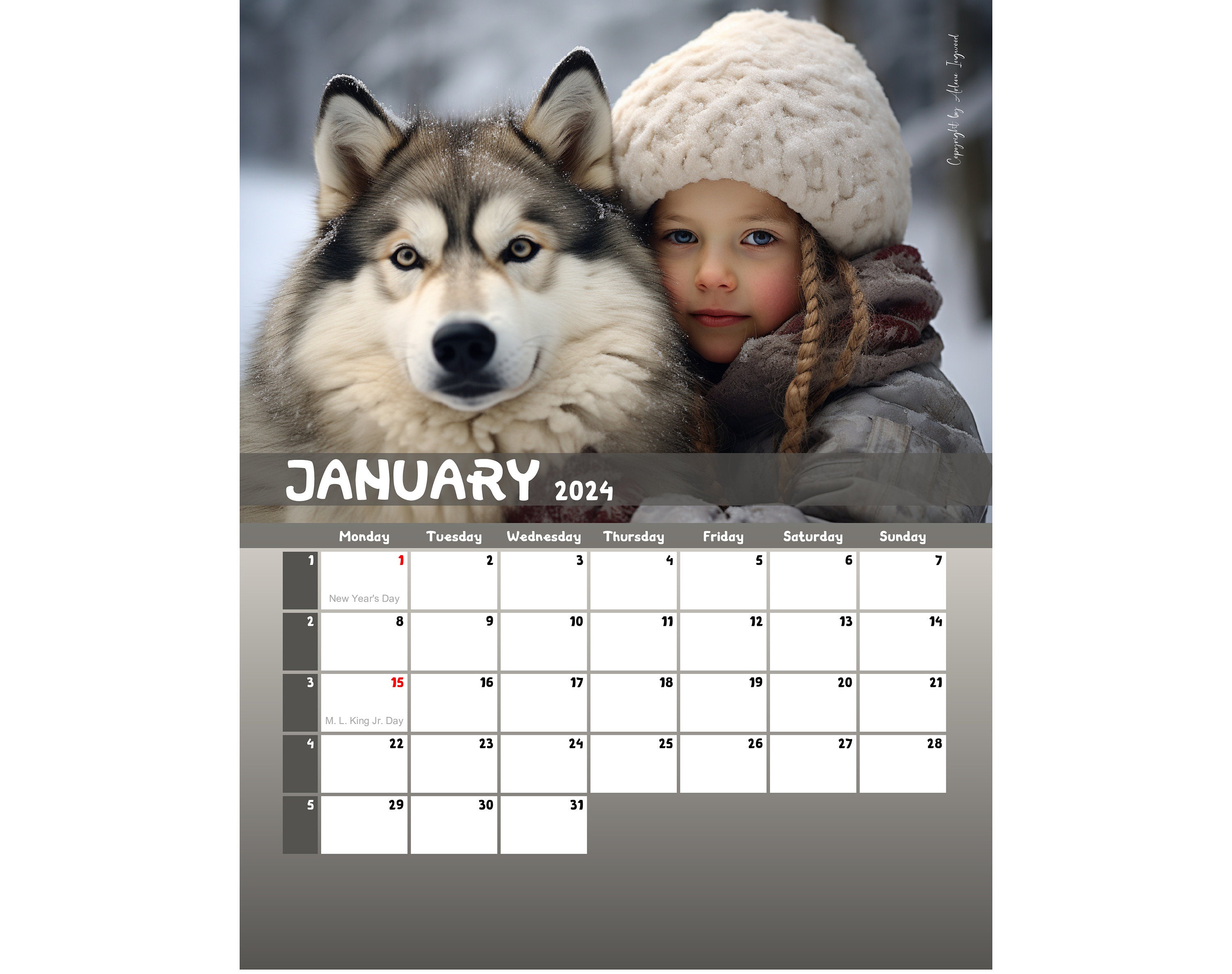 2024 Siberian Husky Calendar Printable USA Etsy