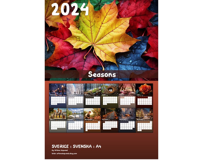 Seasons 2024 Wall Calendar Printable Scandinavia Etsy