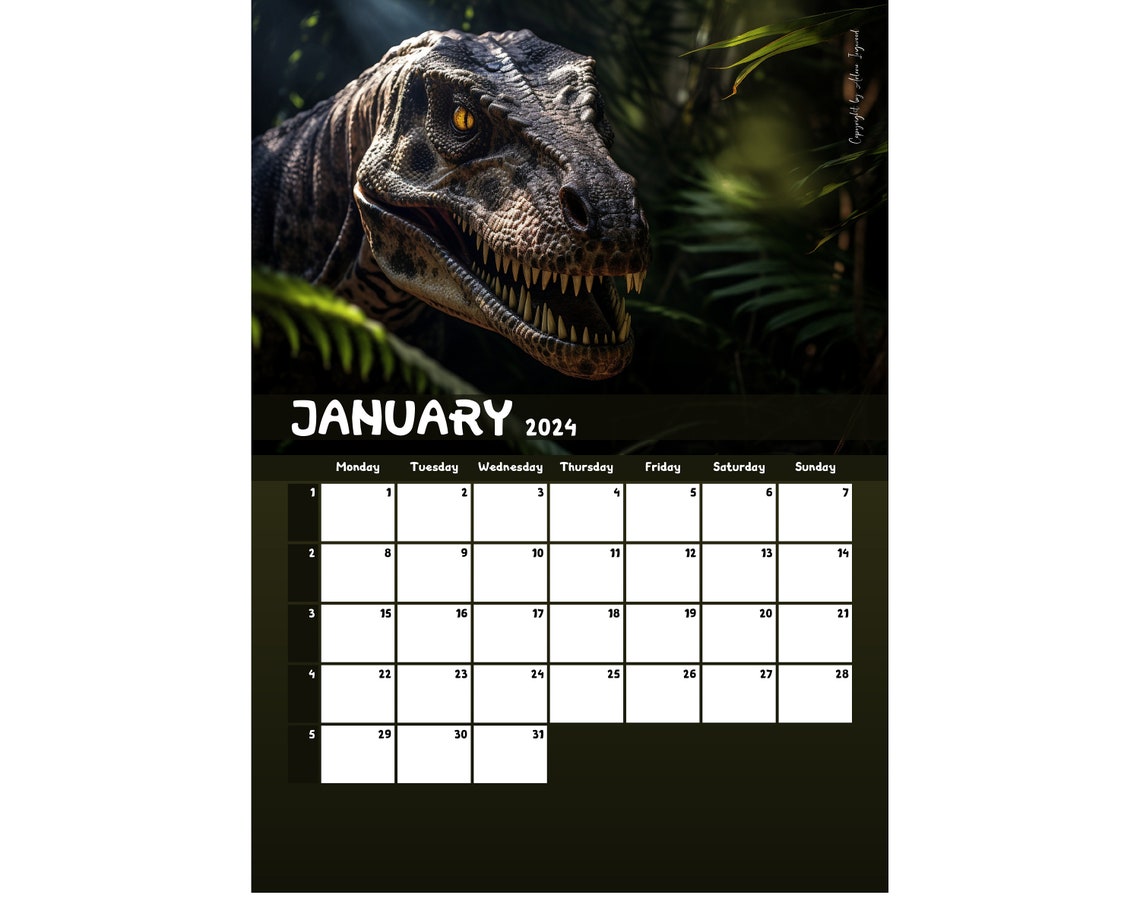 Jurassic 2024 Wall Calendar Printable Worldwide Etsy