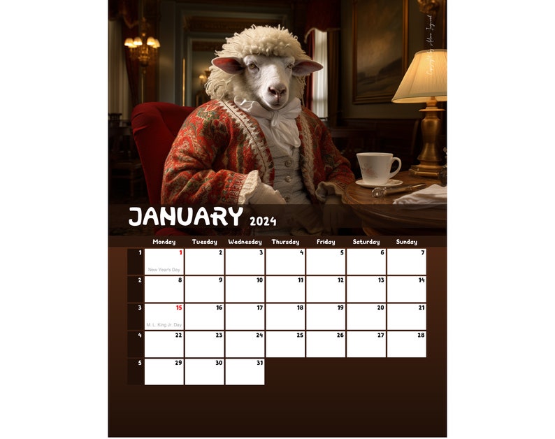 Wooly Wonders 2024 Calendar Printable USA Etsy