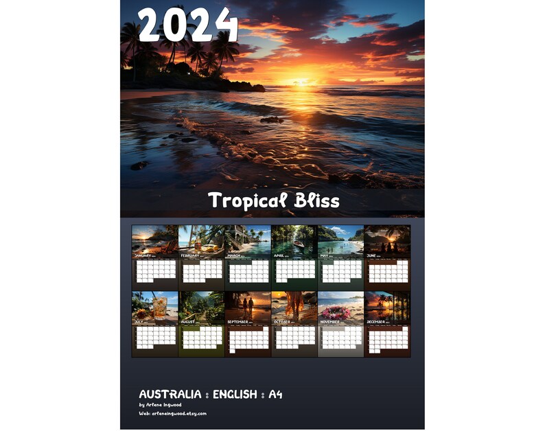 2024 Tropical Bliss Calendar Printable PDF Australia Etsy Australia