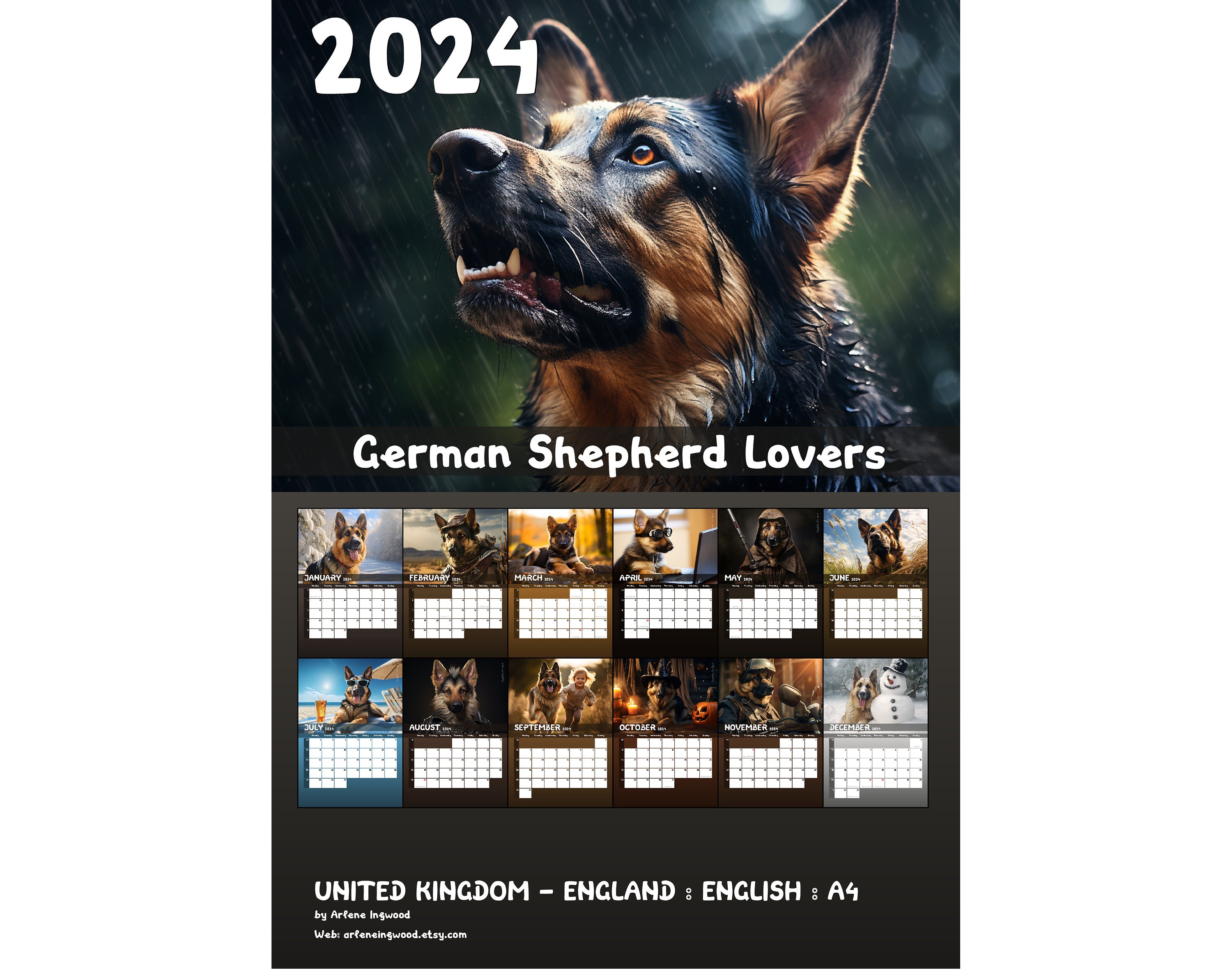 2025 German Shepherd Calendar Printable United Kingdom Etsy