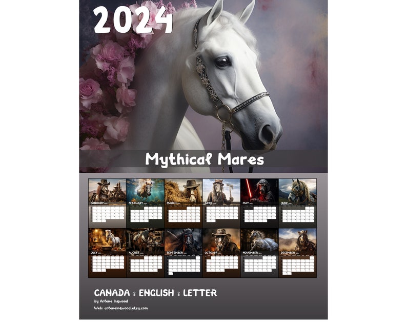 Mythical Mares 2024 Calendar Printable Canada Etsy