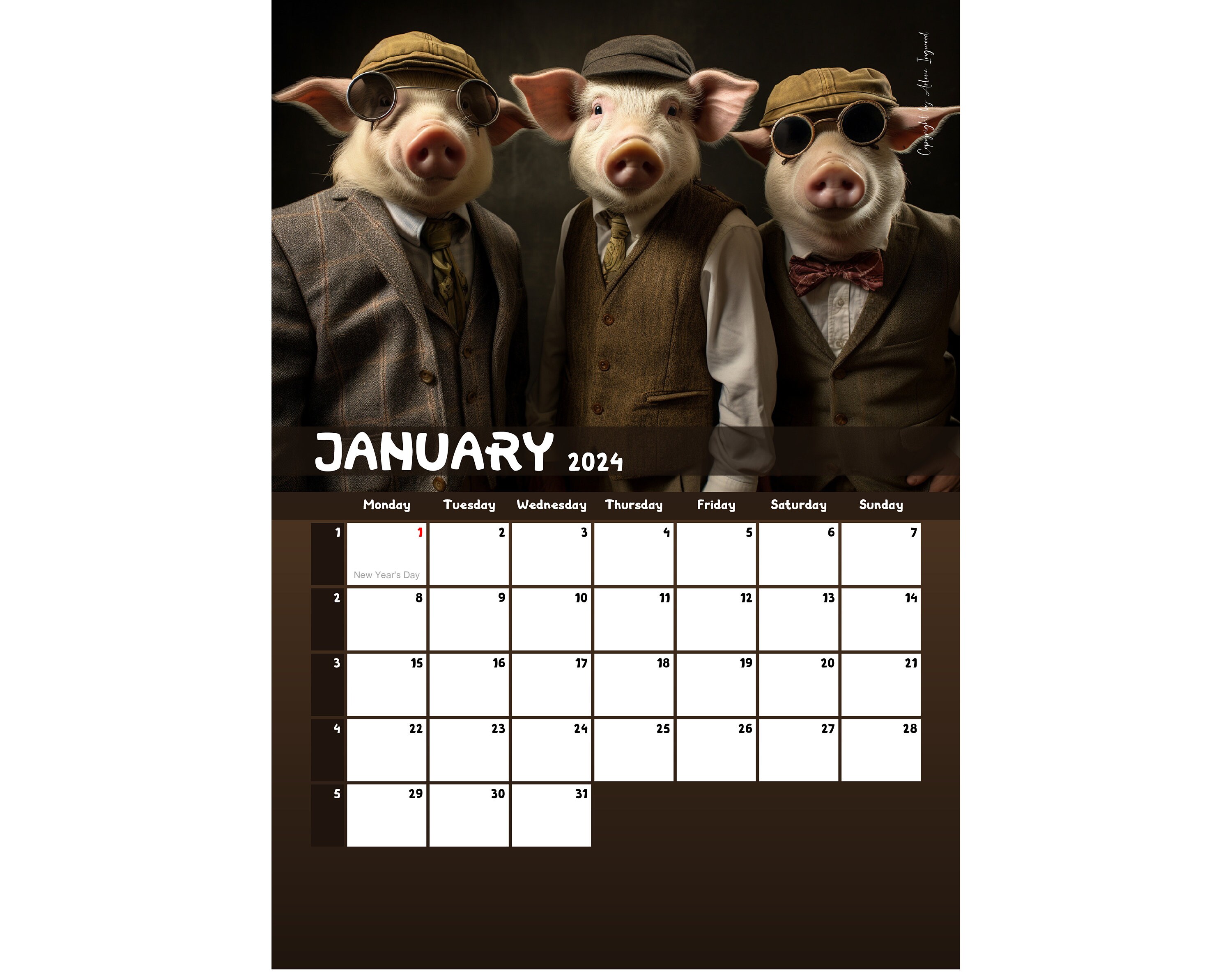 When Pigs Fly 2024 Calendar Printable United Kingdom Etsy