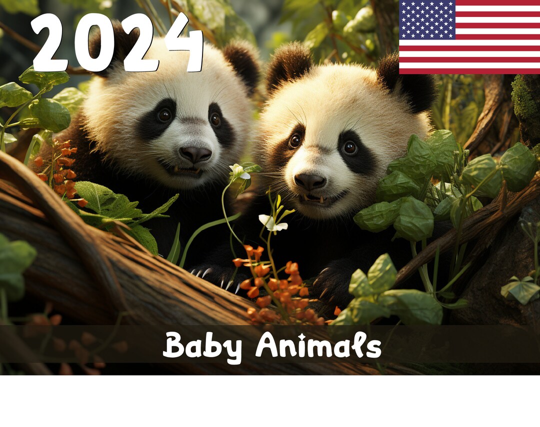2024 Baby Animals Calendar Printable PDF USA Etsy