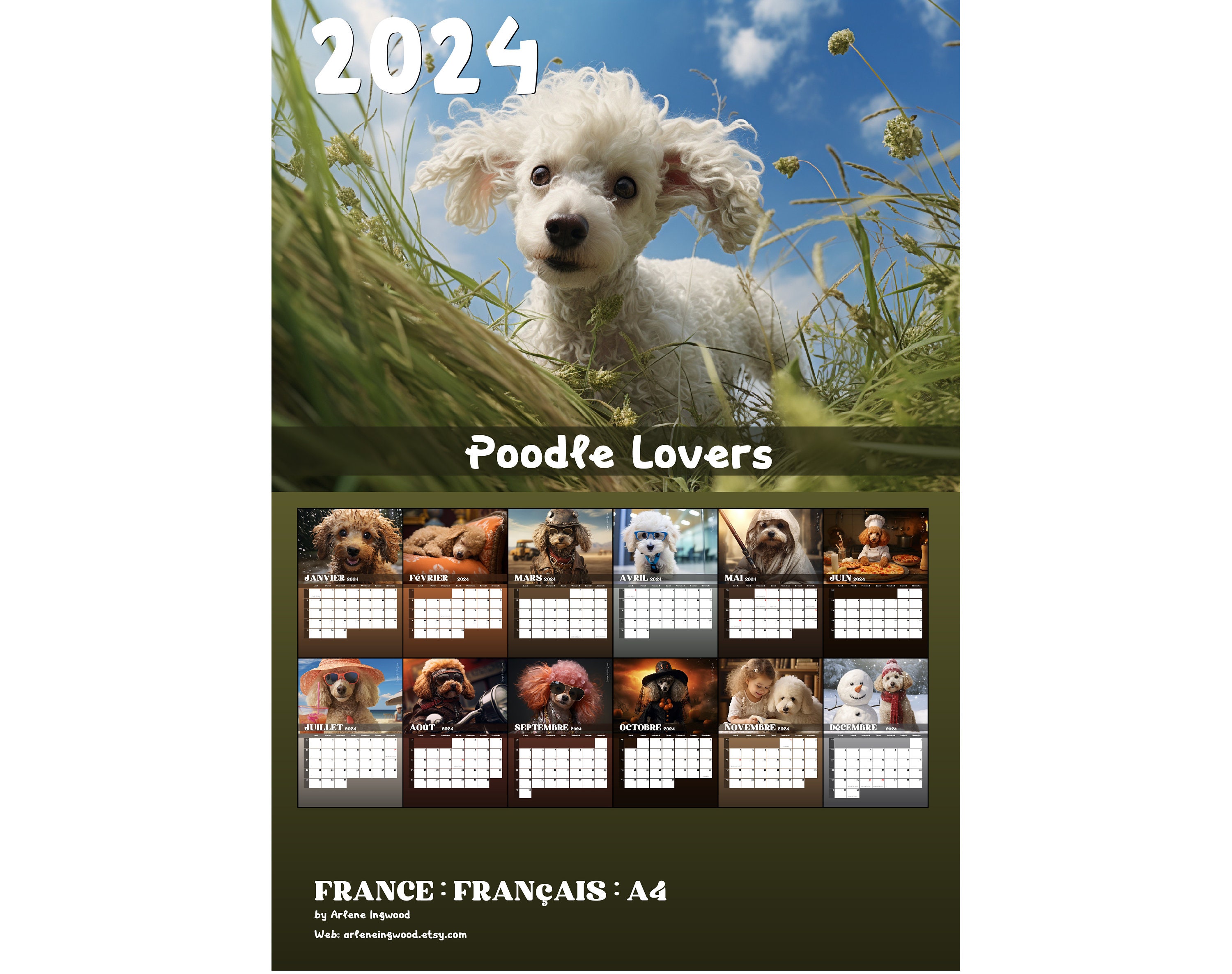 2024 Poodle Calendar Printable French & Italy Etsy
