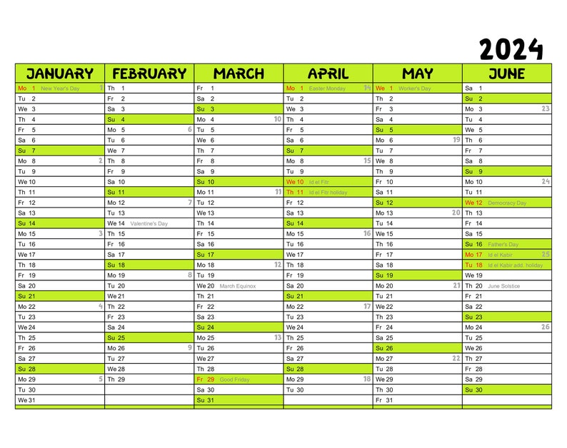 2024 Tropical Bliss Calendar Printable PDF Nigeria Etsy Ireland