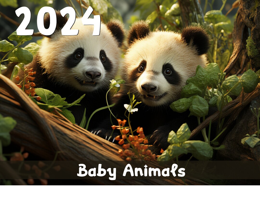 2024 Baby Animals Calendar Printable PDF Worldwide Etsy