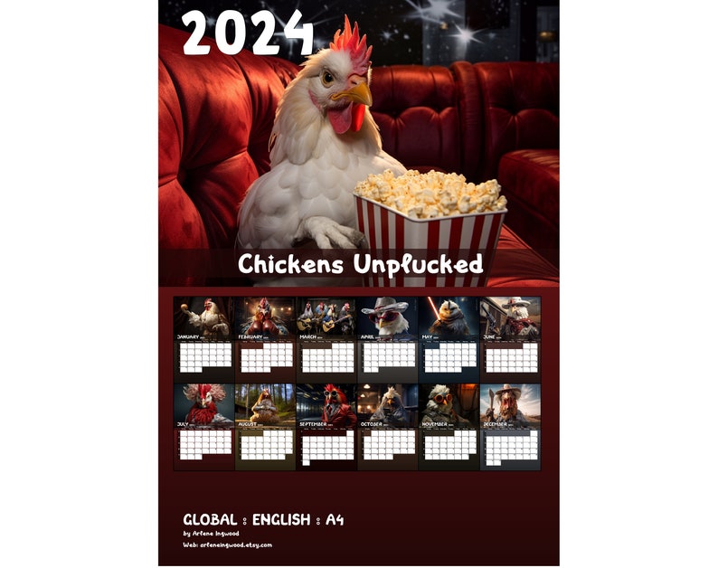 Chickens Unplucked 2024 Calendar Printable Worldwide Etsy