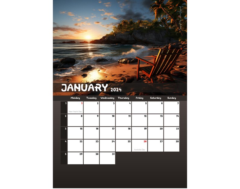 2024 Tropical Bliss Calendar Printable PDF Australia Etsy Australia