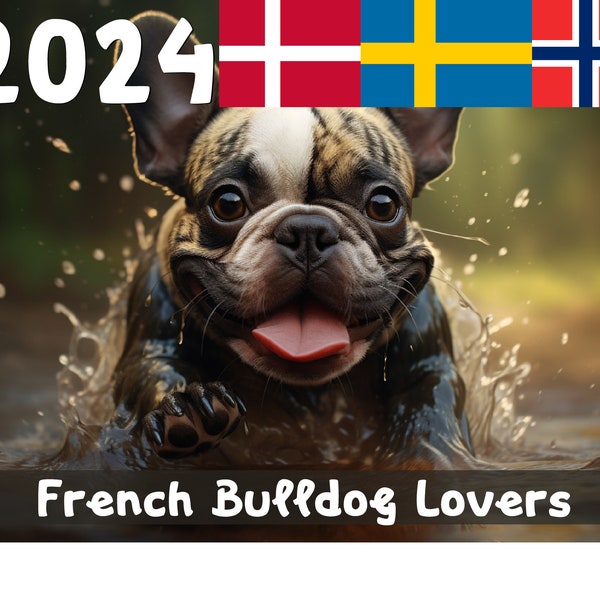 2024 French Bulldog Lovers Printable Calendar - Scandinavia