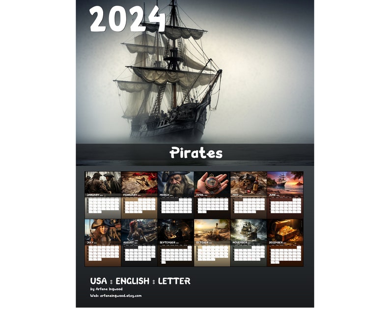 Pirates 2024 Wall Calendar Printable USA Etsy