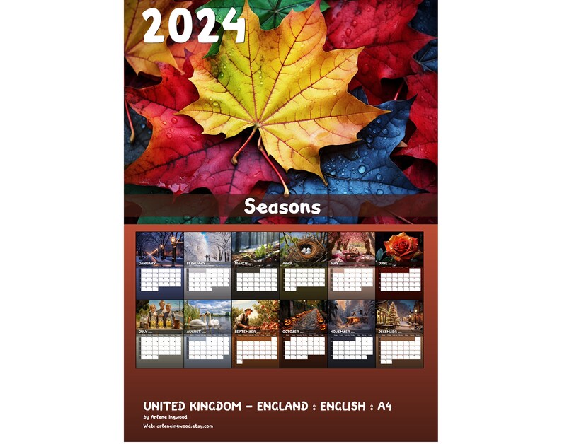 Seasons 2024 Wall Calendar Printable United Kingdom Etsy UK