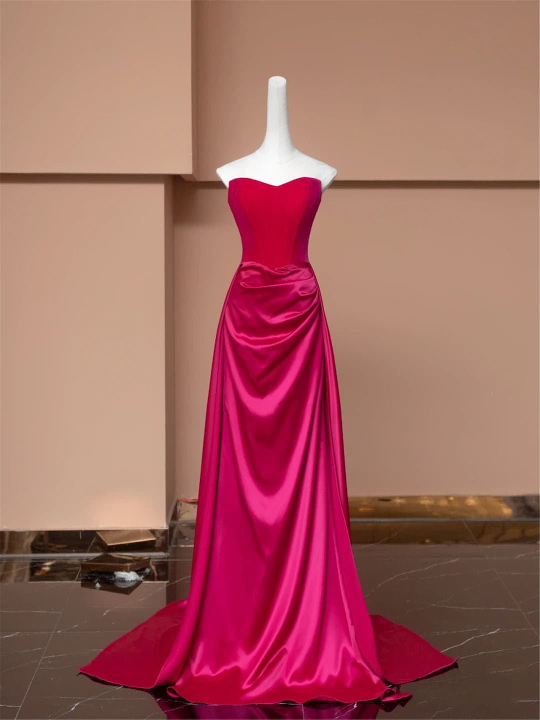 Rose Red Strapless Prom Dress Girl Sleeveless Party Dress Etsy