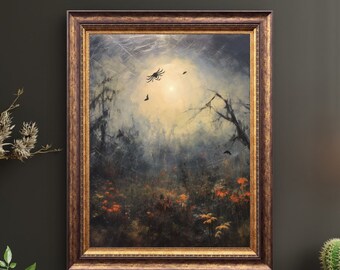Spider Web, Halloween Art Print, Halloween Decor, Spider Art Print, Vintage Halloween, Printable Wall Art, Digital Download