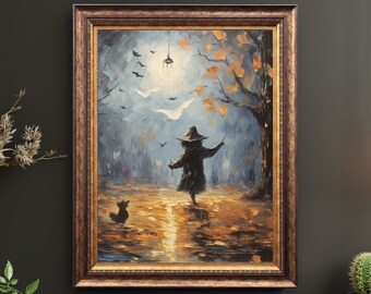 Spooky Witch, Halloween Art Print, Halloween Decor, Witch Art Print, Vintage Halloween, Printable Wall Art, Digital Download
