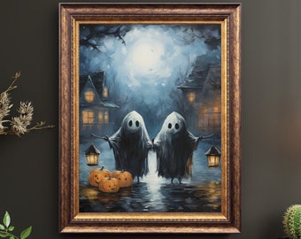 Ghosts Trick or Treating, Halloween Art Print, Halloween Decor, Ghost Art Print, Vintage Halloween, Printable Wall Art, Digital Download