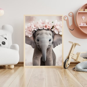 Realistic Elephant with Flower Crown - Digital Print - Printable Art (Up to 11x14 inches) - No Physical Print, Personal Use Only