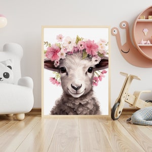 Illustrated Lamb with Flower Crown - Digital Print - Printable Art (Up to 11x14 inches) - No Physical Print, Personal Use Only