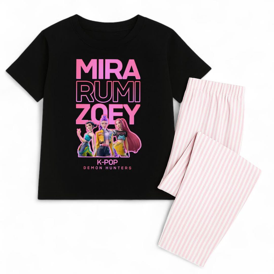 K-POP Pyjamas Set With Rumi Zoey & Mira | Kids Black or White T-shirt ...