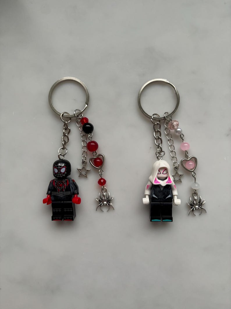Miles Morales and Gwen Stacy Matching Keychain lego Inspired Etsy