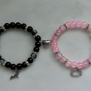 Bat Superhero and Hello Kitty Matching bracelets with heart magnet image 1