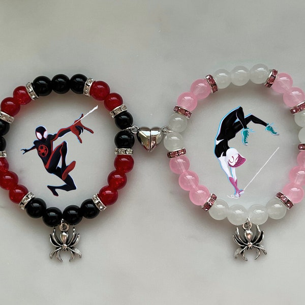 Miles Morales and Gwen Stacy Matching Bracelet With Heart Magnet