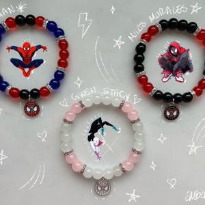 Bijpassende armband Spiderman, Miles Morales en Gwen Stacy met hartmagneet