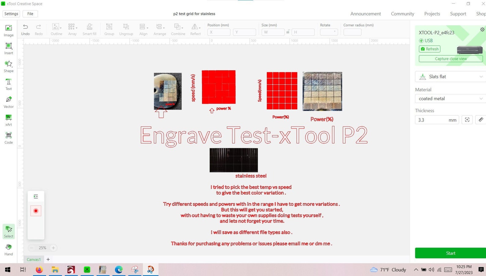 Xtool P2 Test Grid and Settings for Xcs Etsy