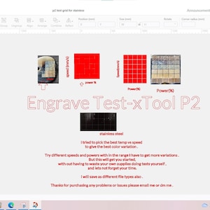 xtool p2 test grid and settings for xcs