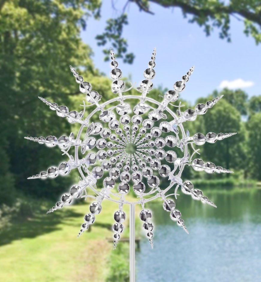 New Unique 3D Windmill Solarpowered Metal Wind Spinner for
