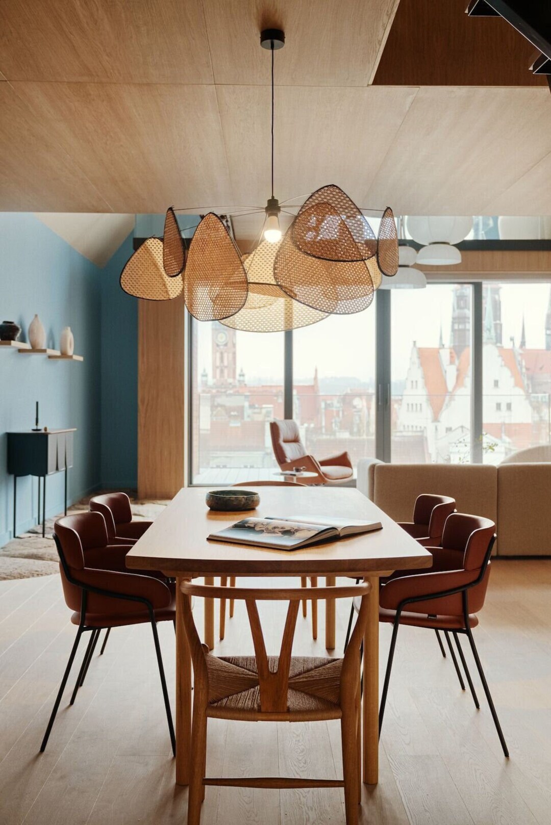 Lamp Modern Home Decor, DIY Rattan Grid Chandelier with Leaf Design