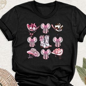 Cowgirl Boots Shirt Western Girls Pink Bows Tee, Cute Pink Coquette Bows Shirt, Trendy Cowgirls Tee, Western Country Shirt, Soft Girls Shirt