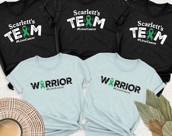Liver Cancer Warrior Team Shirt, Custom Green Ribbon Awareness Support Squad Tshirt, Liver Cancer Team Name Tee, Liver Cancer Fighter Shirts