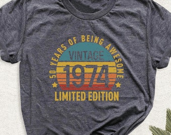 50 Years Of Being Awesome Tshirt, Vintage 1974 Limited Edition Shirt, 50th Birthday Party Outfit, 1974 Birthday Gift Tee, 50th Birthday Tee
