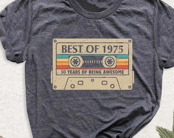 Vintage 50 Years Birthday Shirt, Best Of 1975 Tee, 50 Years Of Being Awesome Tshirt 1975 Limited Edition Cassette Tee, 50th Party Gift Shirt