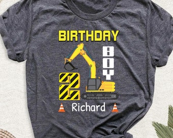 Chemise garçon personnalisée pour 2e anniversaire de pelle, t-shirt de construction avec nom d'enfant personnalisé, t-shirt de fête d'anniversaire de camion à benne basculante, tenue cadeau pour deux anniversaires