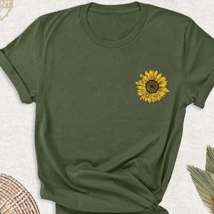 Sunflower Pocket Print Shirt, Garden Tshirt, Women Gift Outfit, Flower Lover Gift Shirt, Sunflower Women Shirts, Nature Lovers Gift Outfit