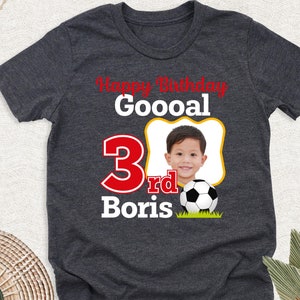 Custom Kids Face Birthday Boy 3rd Shirt, Personalized Soccer Kids Name Tshirt, Third Soccer Tee, Party Toddler Tee, Happy Birthday Goal Tee