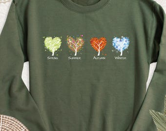 Sudadera con Árbol de las Cuatro Estaciones, Sudadera con Capucha Primavera Verano Otoño Invierno, Camiseta de Manga Larga Naturaleza, Camiseta Vibras Positivas, Camiseta con Árbol de Corazón, Camiseta Estaciones