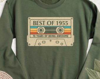 Best Of 1955 Long Sleeve Tee, 70 Years Of Being Awesome Sweatshirt, Vintage 1955 Limited Edition Cassette Hoodie, 70th Birthday Party Sweat