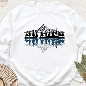 Mountain Reflection Sweatshirt, Hiking Adventure Long Sleeve Tee, Forest Hoodie, Nature Lover Gift Outfit, Camping Shirts, Outdoors Sweater