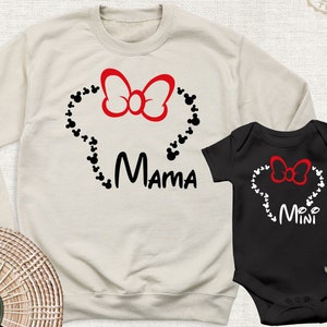 Personalized Minnie Mouse Mama and Mini Couple Sweatshirt, First Mothers Day Disney Party Hoodie, New Mom Gift Long Sleeve, Mom and Mini Tee