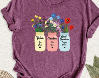 Mothers Day Mom Grandma Great Grandma Floral Shirt, New Mom Tshirt, New Grandma Gift Outfit, Custom Grandma Tee, Mommy Gift Tshirt, Mom Tee