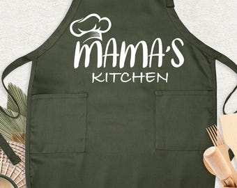 Personalized Apron for Mama's Kitchen Mama Apron, Cooking Apron with Pocket, Mama's Kitchen Apron, Mothers Day Apron, Mom Kitchen Apron
